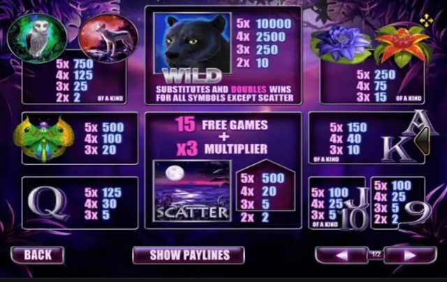 สัญลักษณ์และอัตราการจ่ายเงิน Panther Moon